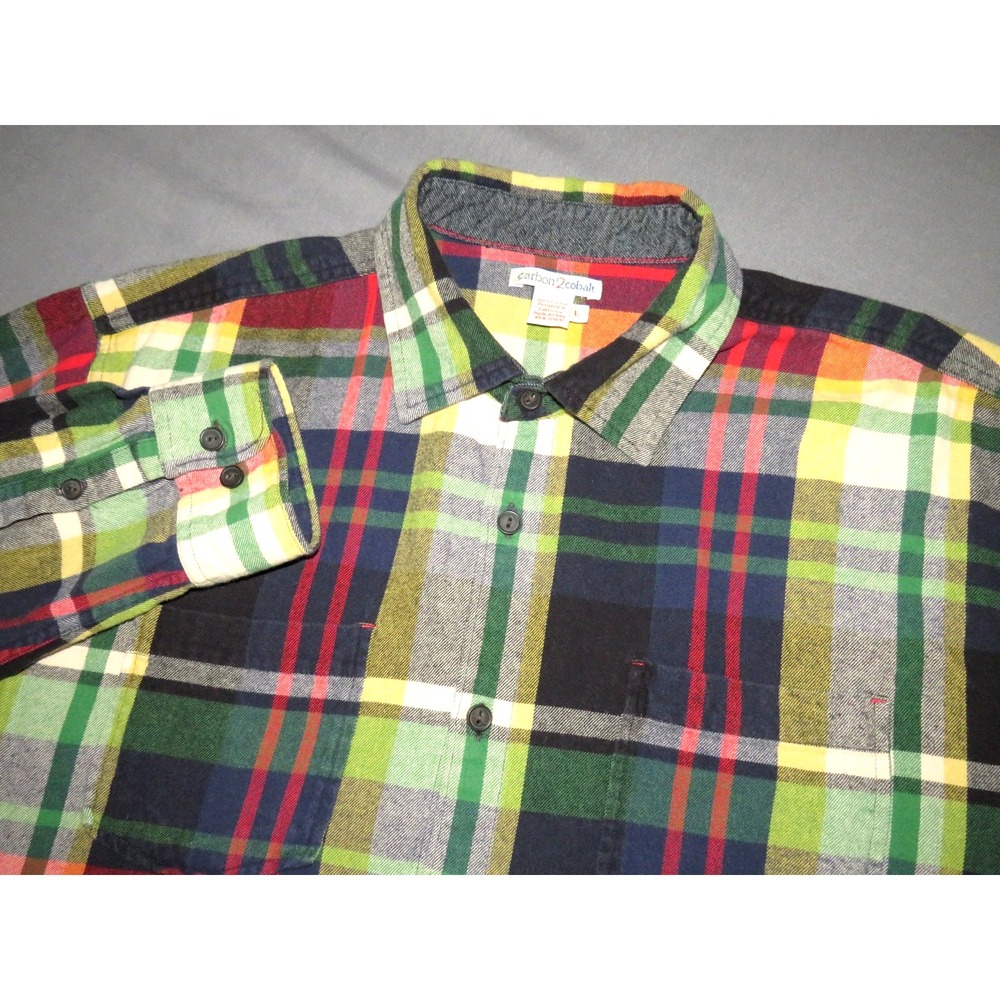 carbon 2 cobalt Long Sleeved 100% Cotton Plaid Flannel Button Up Shirt Men's LRG